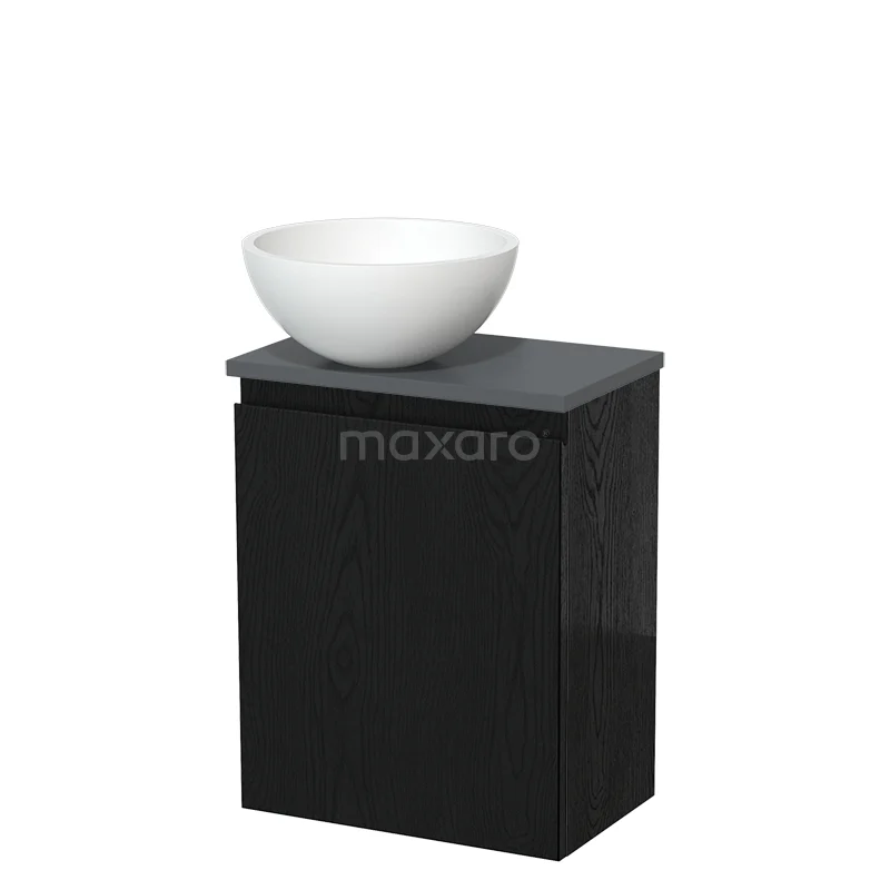 Toilet unit with countertop wash basin | 41 cm Black oak Handleless front Matte white Solid surface wash basin Dark grey worktop TMK10-13572