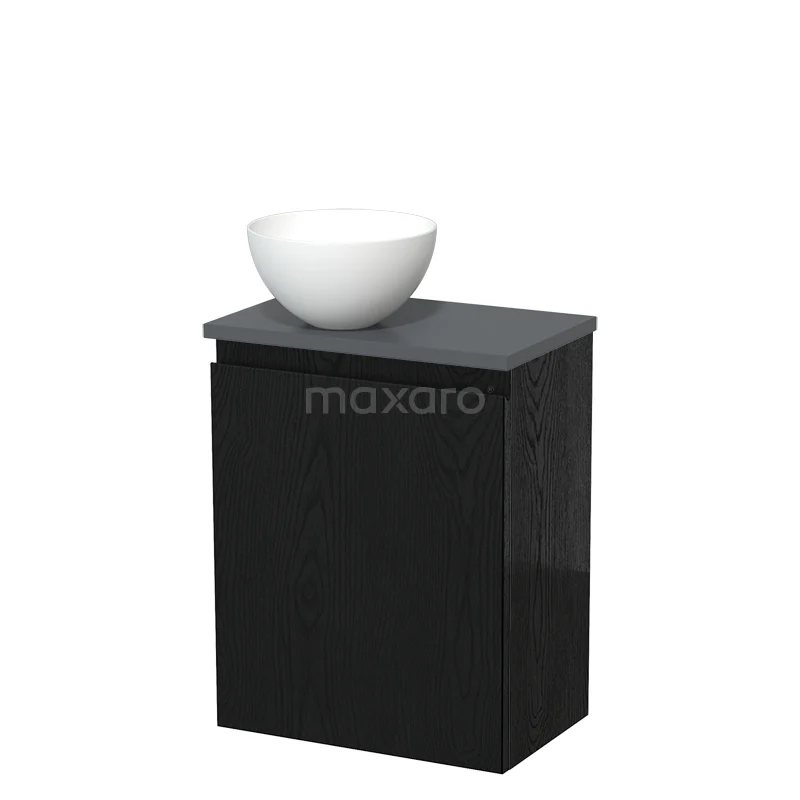 Toilet unit with countertop wash basin | 41 cm Black oak Handleless front Matte white Solid surface wash basin Dark grey worktop TMK10-13573