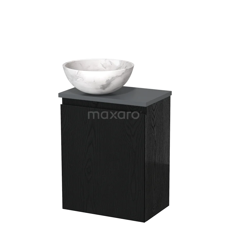 Toilet unit with wash basin | 41 cm Black oak Handleless front White marble Natural stone countertop wash basin Natural stone worktop Dark grey TMK10-13574
