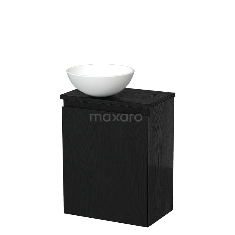 Toilet unit with wash basin | 41 cm Black oak Handleless front Matte white Ceramic basin Black oak worktop TMK10-13609