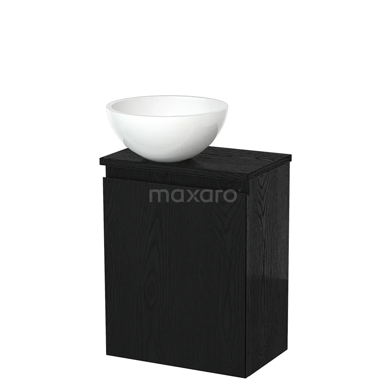 Countertop wash basin | 41 cm Black oak Handleless front High-gloss white Mineral marble basin Black oak worktop TMK10-13610