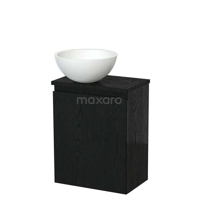 Toilet unit with countertop wash basin | 41 cm Black oak Handleless front Matte white Solid surface wash basin Black oak worktop TMK10-13611